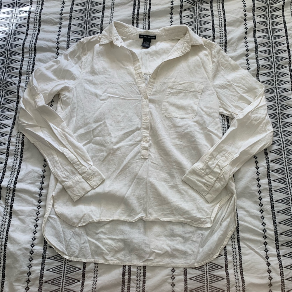 {3/$15} Chelsea & Theodore | White Linen Blend Button Down Shirt Size Small